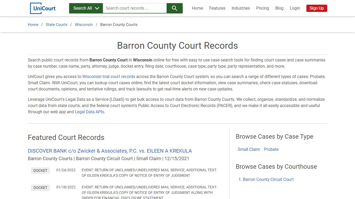 Barron County Court Records | Wisconsin | UniCourt