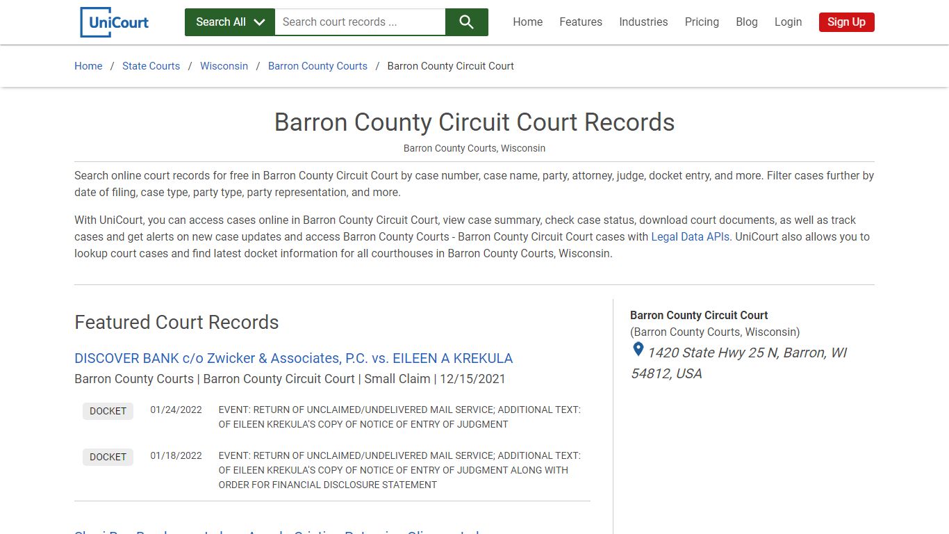 Barron County Circuit Court Records | Barron | UniCourt